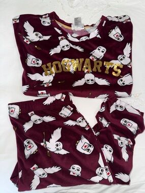 Harry Potter Hogwarts Pajama Sleepwear Set Fleece Two Pc Set Womens Size L